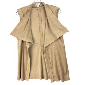 Marina Luna Tan Sleeveless Open-Front Vest Jacket Womens M Polyester Spandex